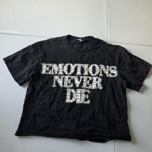 Mixed Emotion Tee Shirt Small Black Emotions Never Die Rhinestone Top